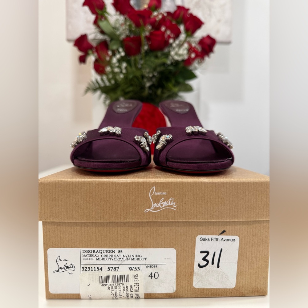 CHRISTIAN LOUBOUTIN Degraqueen 85mm heel Embellished Mules - Merlot - Picture 2 of 12